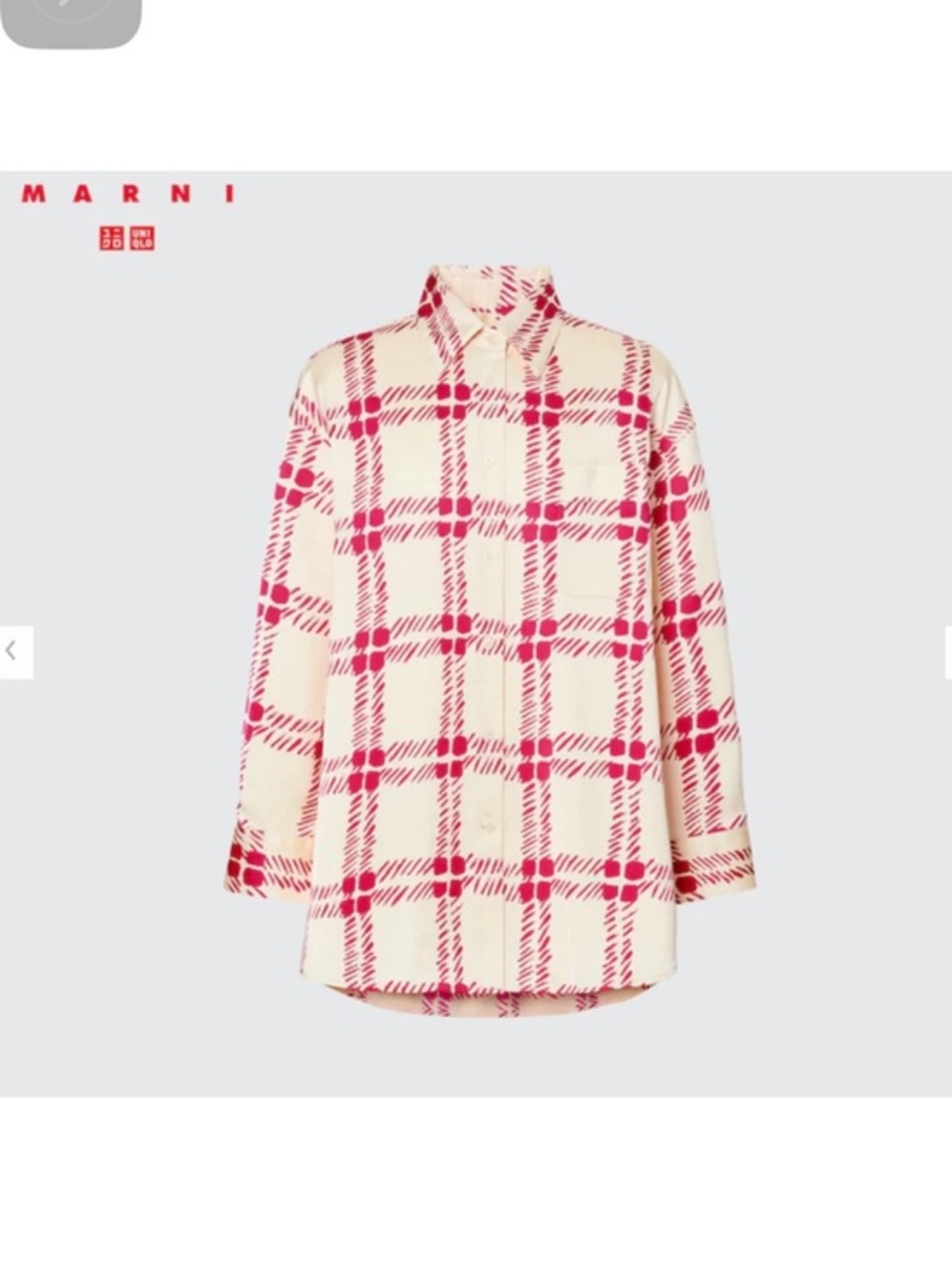 Marni Uniqlo Printed Graphic Satin Oversized Shirt Off White Pink Womens L